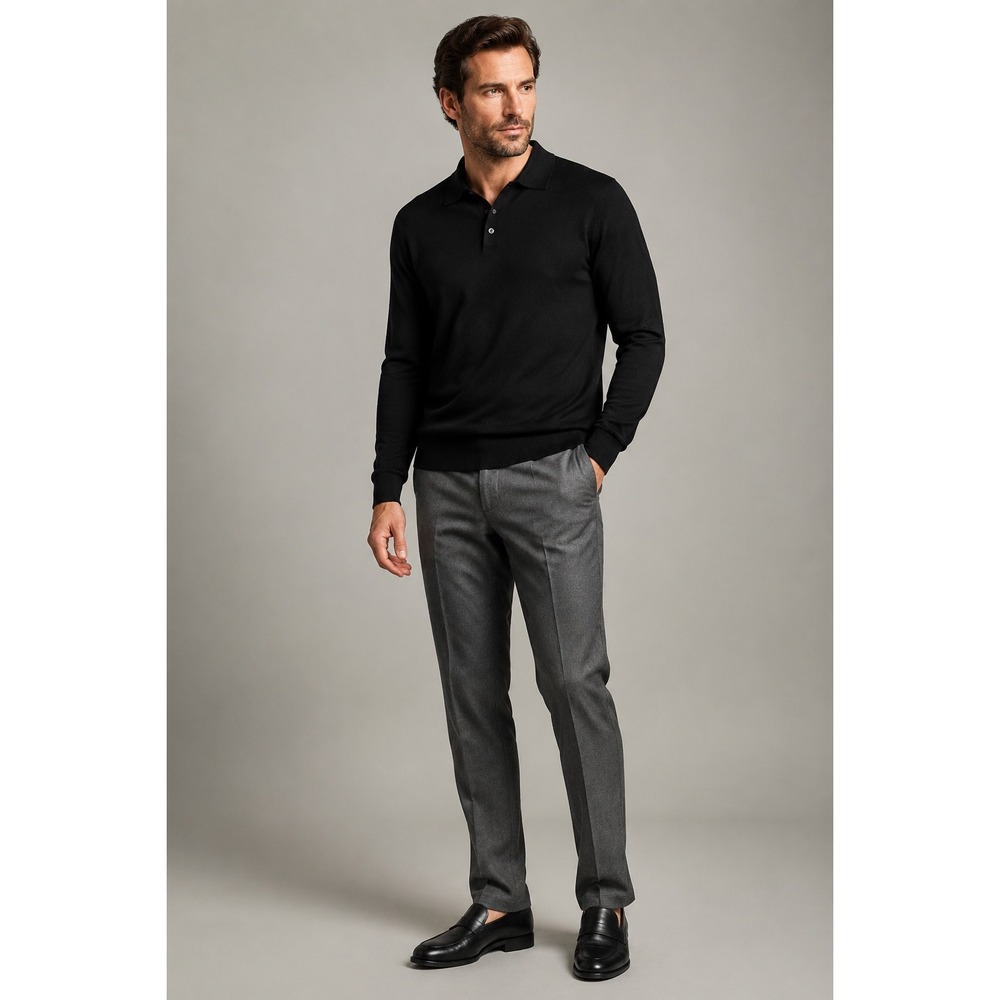Nordstrom Mens Merino Wool Long Sleeve Polo Sweater Black Large Quiet Luxury